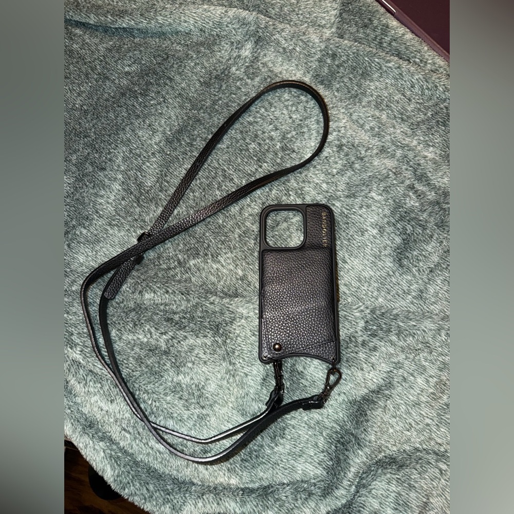 Bandolier Black Leather Phone Case with Strap